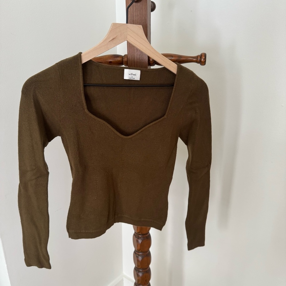 Aritzia Olive Green/Brown Women's Crop Sweater